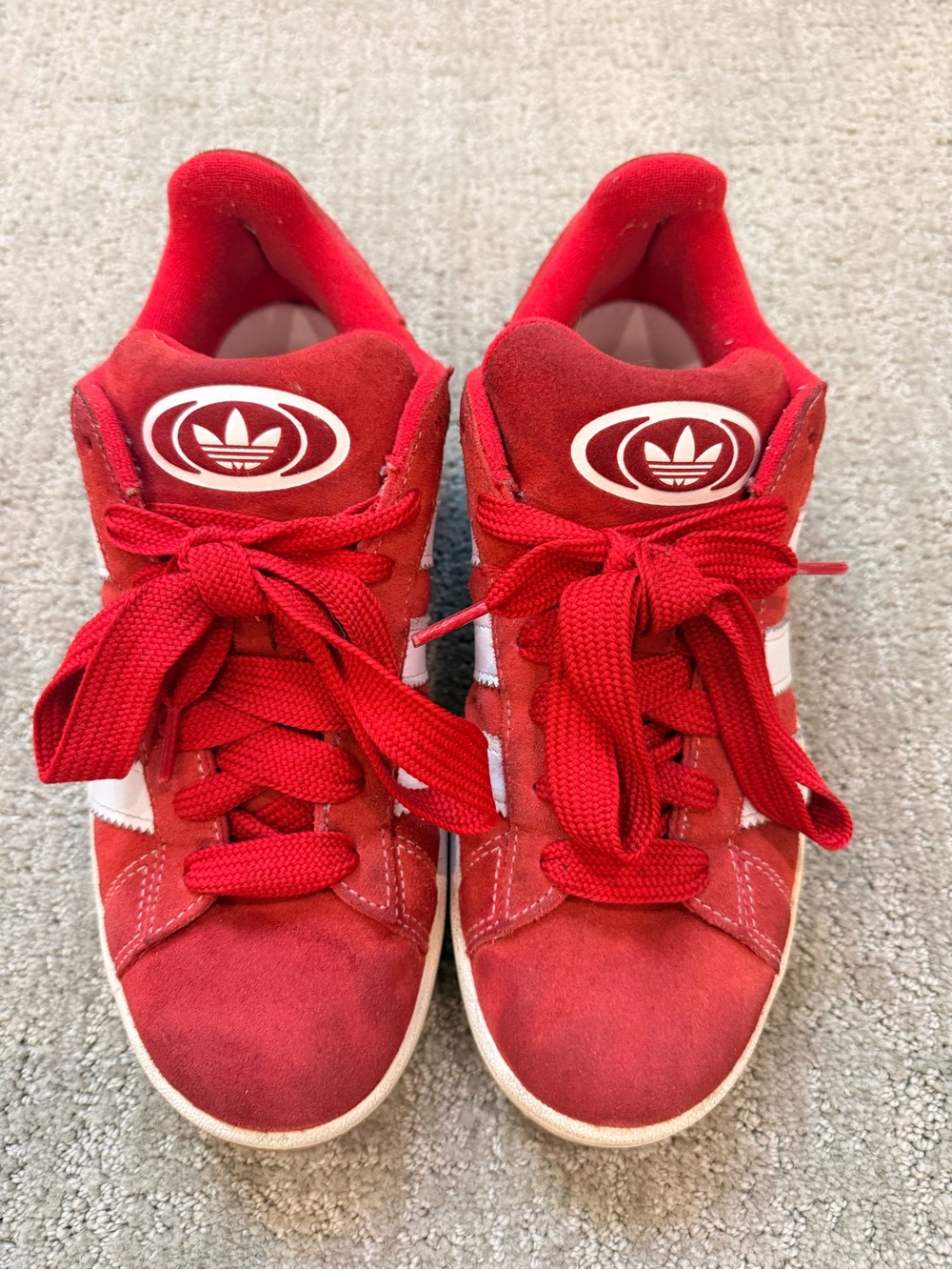 adidas Red Suede Sneakers with White Stripes